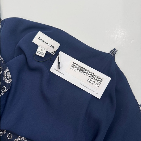 FRANK AND OAK NAVY CREAM GEO PATTERN SPAGHETTI STRAPS WRAP DRESS XL - Picture 6 of 7